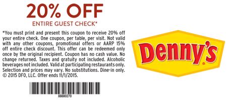 20% Off Entire Purchase Denny's Coupon (Today Only)