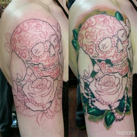 Sugar skull rose tattoo | Skull rose tattoos, Rose tattoo, Tattoos