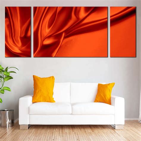 Wavy Folds Canvas Wall Art, Orange Abstract Background Luxury 3 Piece – Dwallart