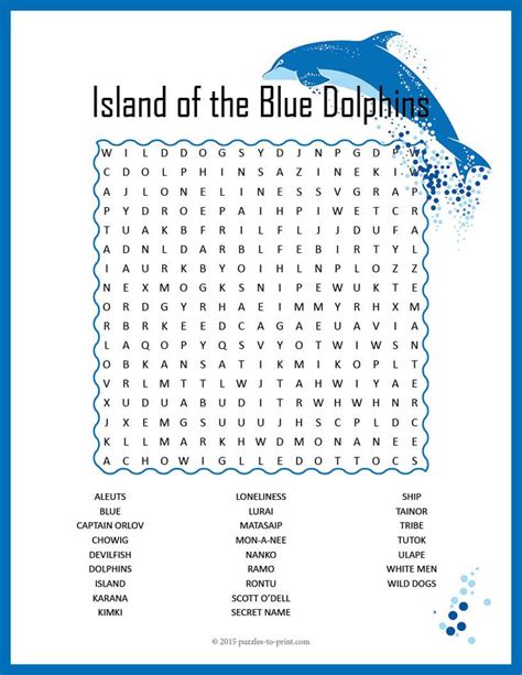 ISLAND OF THE BLUE DOLPHINS Word Search Puzzle Worksheet Activity ...