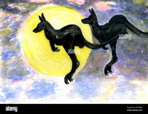 Hand drawn cartoon animal kangaroo watercolor illustration Stock Photo - Alamy