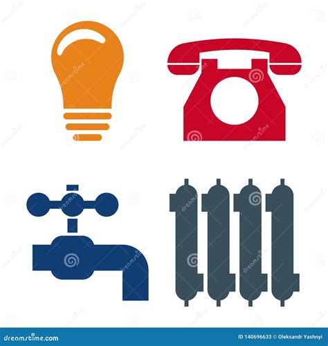 Set of 4 Utilities Icons. Symbols of Power, Water, Gas, Heating. Vector ...