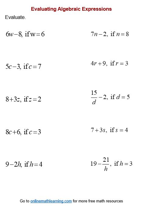 Identifying Expressions and Equations Worksheets - Worksheets Library