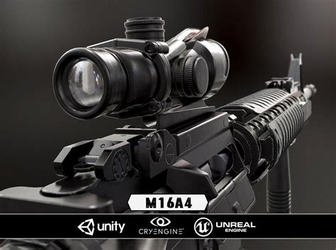 M16A4 and Acog Scope - Model and Textures | 3D model | 3d model, Low poly 3d models, Scope