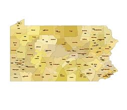 Pennsylvania 3 digit zip code and county map | Printable vector maps