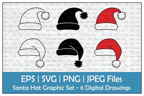 Santa Hat Outline, Silhouette & Color Vector Clipart Set