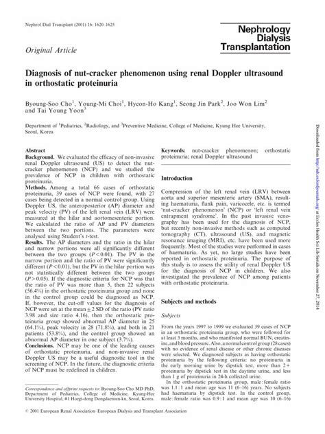 (PDF) Diagnosis of nut-cracker phenomenon using renal Doppler ultrasound in orthostatic ...