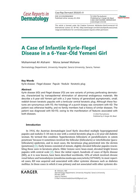 (PDF) A Case of Infantile Kyrle-Flegel Disease in a 6-Year-Old Yemeni Girl