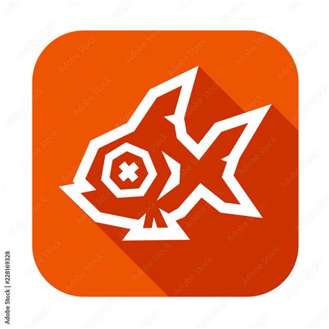 Low Poly Dead Fish Icon. White silhouette on orange background Stock ...