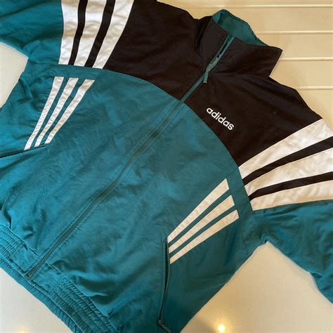 VINTAGE ADIDAS 1990s green black white track jacket... - Depop