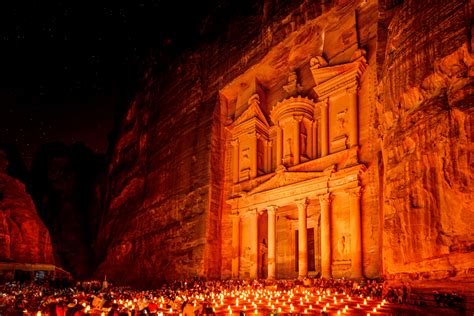 Al Khazneh in the ancient city of Petra, Jordan at night – Travelhoppers