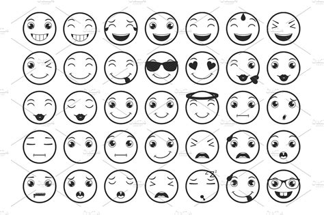 Line Emoticons / Emoji Vector Set | Emoji Icons ~ Creative Market