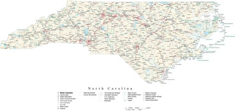 North Carolina Detailed Cut-Out Style map in Adobe Illustrator vector format from Map Resources ...