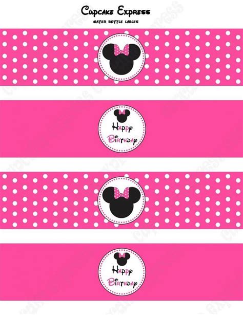 Diy Minnie Mouse Printable Birthday Party Water Bottle Labels Wraps ...