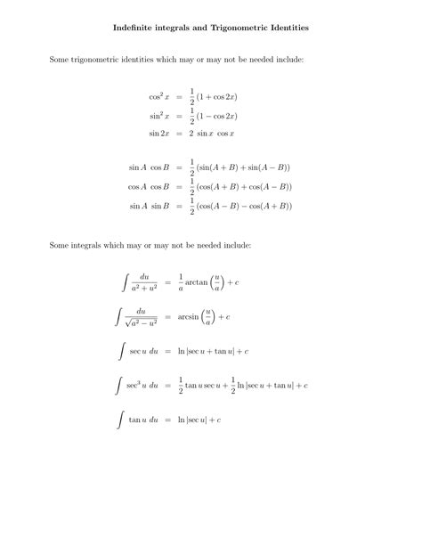 Calculus Equations Sheet