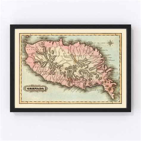 Grenada Map 1823 Old Map of Grenada Art Print Framed Wall Art Vintage ...