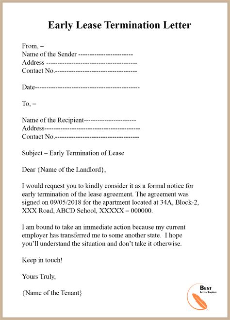 Lease Termination Letter Template – Format, Sample & Example