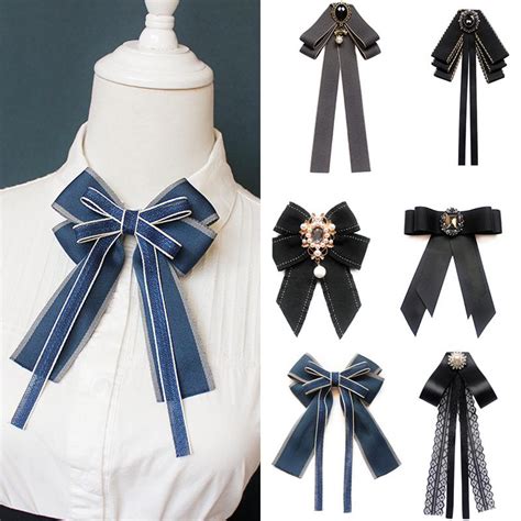 Cheap Hand-made Black Ribbon Bow Tie for Women Fashion Crystal Shirt ...