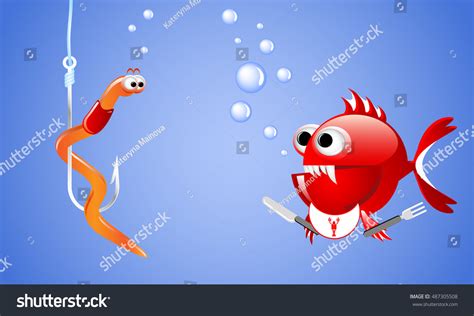 Cartoon Evil Red Fish Looking Worm Stock Vector (Royalty Free) 487305508