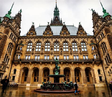 The beautiful inner side of the city hall of Hamburg, this place is ...