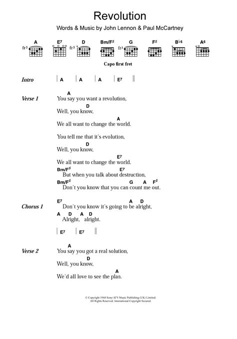 Revolution 1 by The Beatles - Guitar Chords/Lyrics - Guitar Instructor