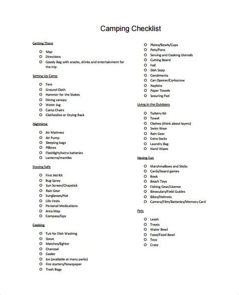 20+ Camping Checklist Templates - DOC, PDF, Excel