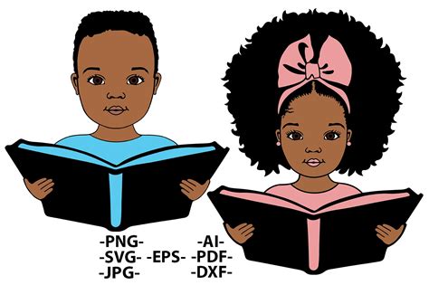 Black Children Reading Clip Art