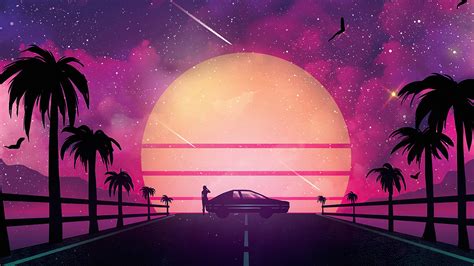 Synthwave Neon Sunset Palm Trees Car 4K 5K HD Vaporwave Wallpapers | HD ...