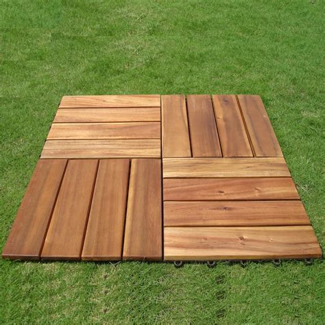 Wood Deck Tile Outdoor Balcony Interlocking Acacia Hardwood Patio Flooring Slats | eBay