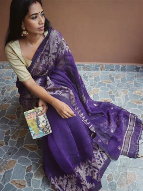 Buy Jacquard Linen Sarees Online in India | Loomfolks