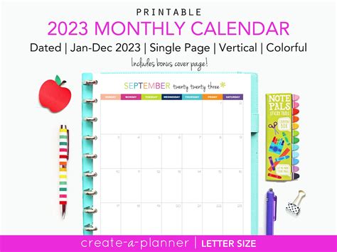 2023 Calendar Printable Planner Single Page Vertical - Etsy UK