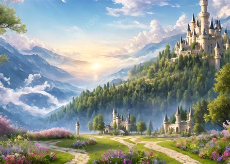 A Tall And Beautiful Castle In An Animated Fairy Tale Background ...