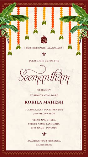 Traditional Indian Seemantham Invitation Card | Valaikappu Invitation