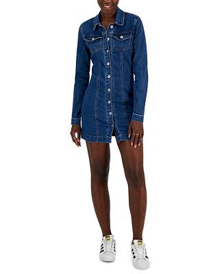 Celebrity Pink Juniors' Long-Sleeve Denim Mini Shirtdress - Macy's