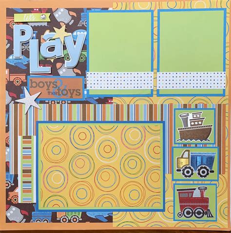 LET'S PLAY 12x12 Premade Scrapbook Page Layout Boys & their Toys | Premade scrapbook layouts ...