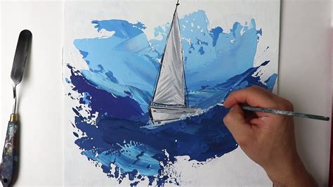 Sea boat painting Acrylic Technique on canvas - YouTube