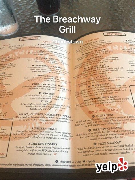 Menu at The Breachway Grill pizzeria, Charlestown