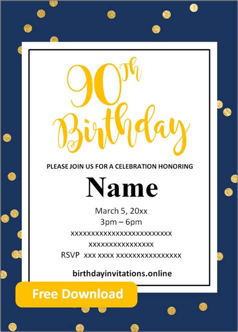 Free Printable 90th Birthday Invitations Templates – Birthday Invitations