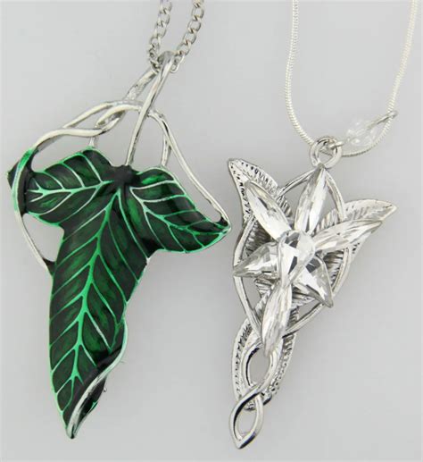 1x Set LOTR Lord Of The Rings Elven Leaf Brooch Arwen Evenstar Pendant Necklace-in Chain ...