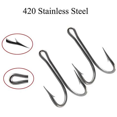 Easy Catch 10pcs Stainless Steel Double Fishing Hooks Sea Fishing Accessories Big Sharp Double ...