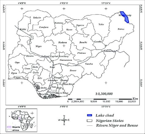 Map of Nigeria showing the 36 states and Rivers Niger and Benue. Inset... | Download Scientific ...