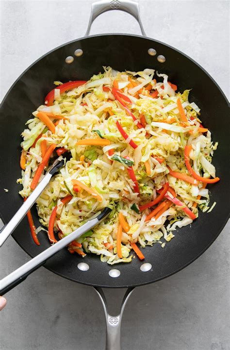 Cabbage stir fry recipe with red bell pepper, carrots and green onions ...