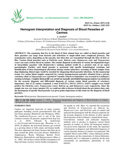 (PDF) Hemogram Interpretation and Diagnosis of Blood Parasites of Canines