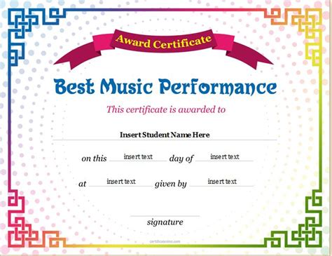 Music Performance Award Certificate | Professional Certificate Templates