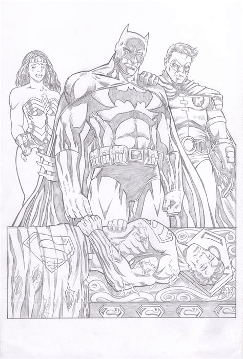 Superman Funeral w/ Wonder Woman, Batman & Robin Pinup Abel Original Art