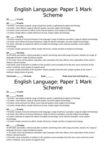 AQA English Language GCSE Paper 1 Student Friendly Mark Schemes and Cheat Sheets | Teaching ...