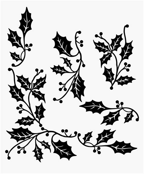 Holly Border Clip Arts - Holly Christmas Clipart Black And White, HD Png Download , Transparent ...