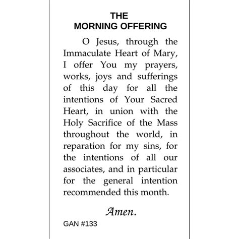 Morning Offering Prayer Card | Gannon's Prayer Card Co.