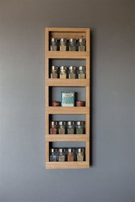 Solid Walnut Spice Rack, Four Shelf Long & Narrow Spice Rack, Wooden Spice Rack, Wall Mount ...