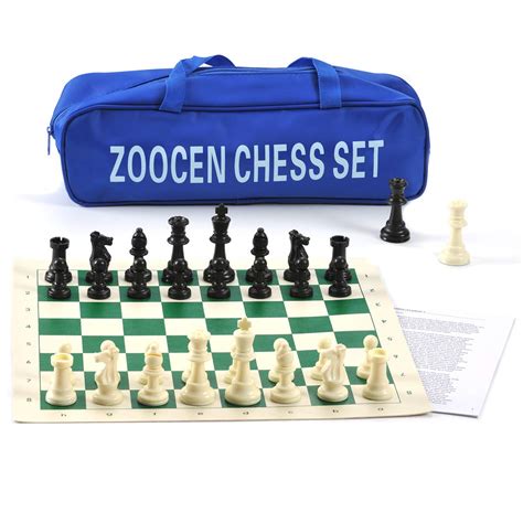 Buy ZOOCEN Chess Set - Plastic Chess Pieces and Green Roll-Up Vinyl Chess Board Foldable Chess ...